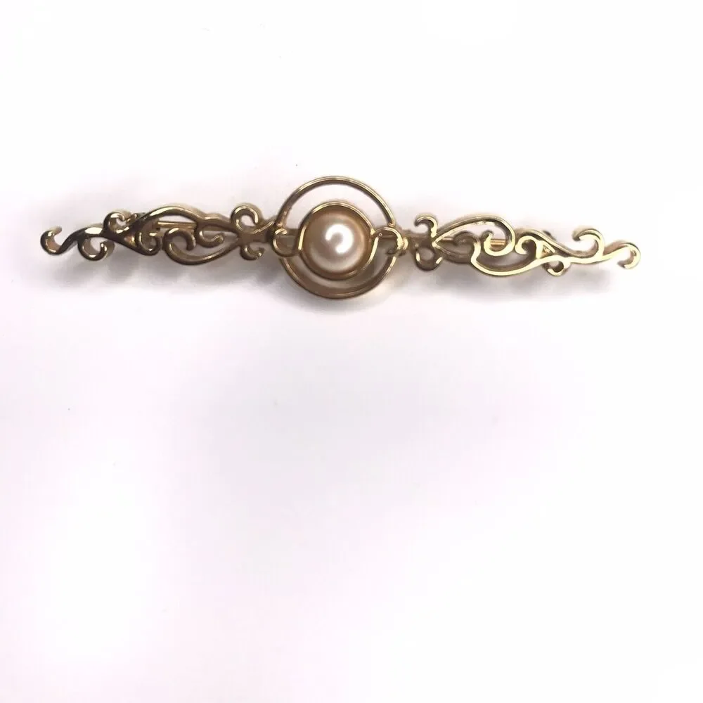 Vintage Monet Jewelry Brooch Pin Signed Gold Tone Faux Pearl